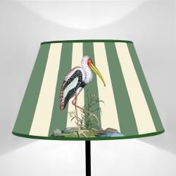 Paralume tronco di cono righe verde salvia e panna con uccelli esotici