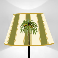 Lampshade Truncated cone Flora Palm on Stripes Moss Green Wallpaper