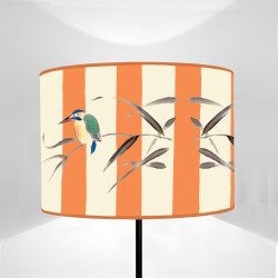 Fauna Cylinder Lampshade with Orange Stripes and Kingfisher