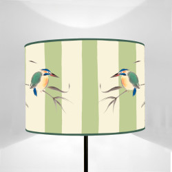 Fauna Cylinder Lampshade with Mint Green Stripes and Kingfisher
