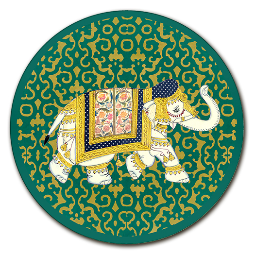 Sottopiatto con Elefante su arabesco fondo verde