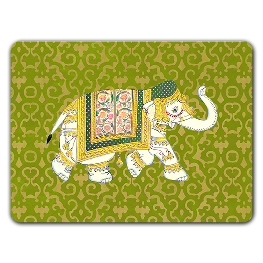 Sottopiatto con Elefante bianco su fondo arabesco verde