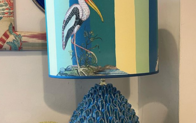 New striped lampshades and exotic animals.
